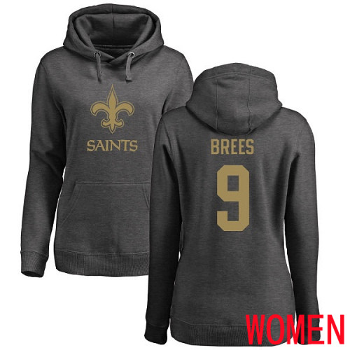 New Orleans Saints Ash Women Drew Brees One Color NFL Football #9 Pullover Hoodie Sweatshirts->women nfl jersey->Women Jersey